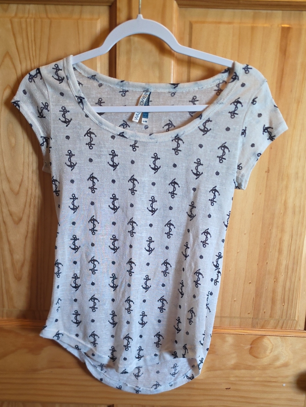 Wallflower White Short Sleeve Tee with Navy Anchor Print